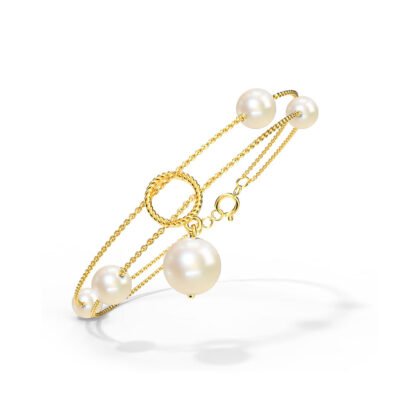 Double Crystal Pearl Ring Gold Plated Open Ring